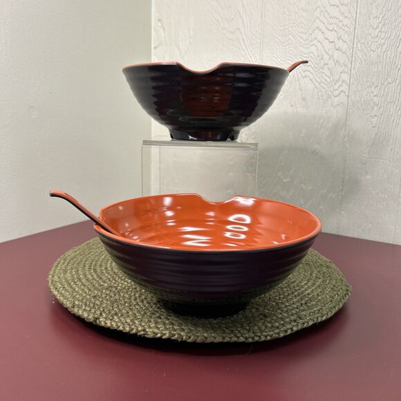 4-Piece Japanese Style Ramen Noodle Bowl Set with Spoons Orange Black - Picture 2 of 8
